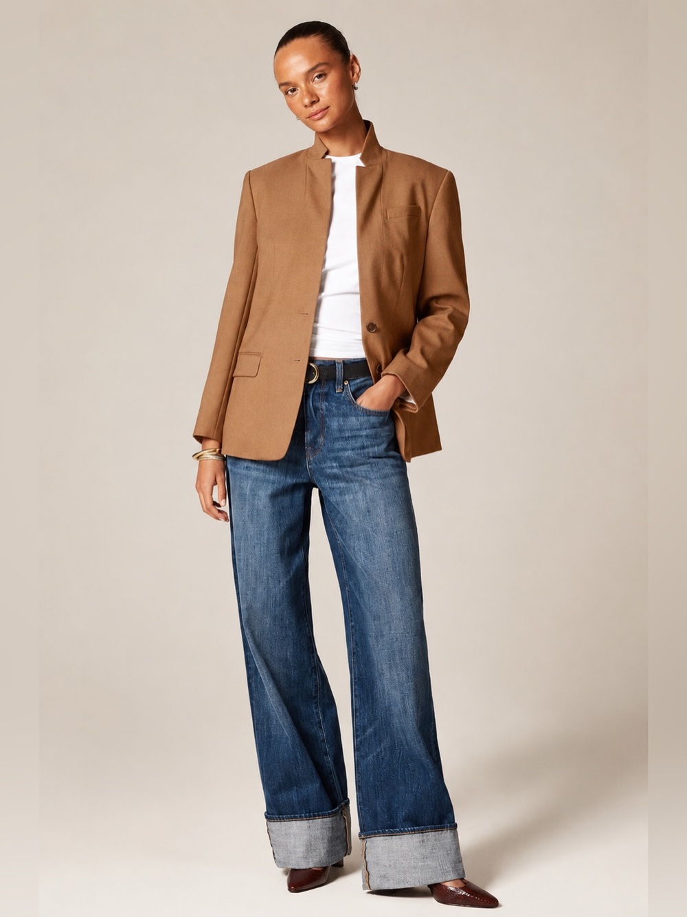 J. Crew beige Standing collar blazer wool-blend flannel size 6 Ora Italy CN789